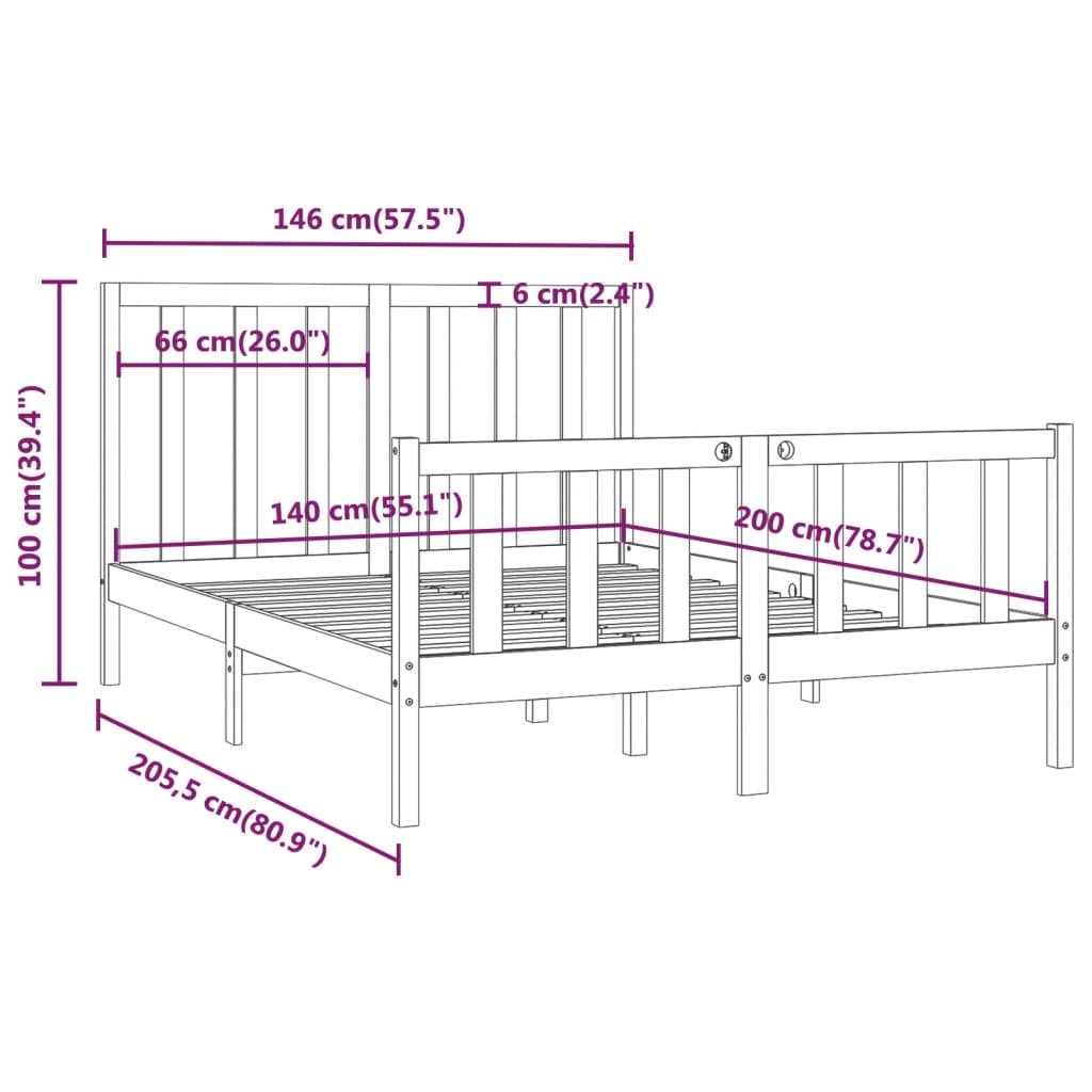 vidaXL Bed Frame without Mattress Black 140x200 cm Solid Wood