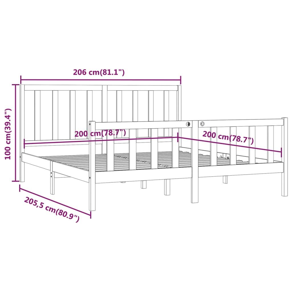 vidaXL Bed Frame without Mattress Black 200x200 cm Solid Wood