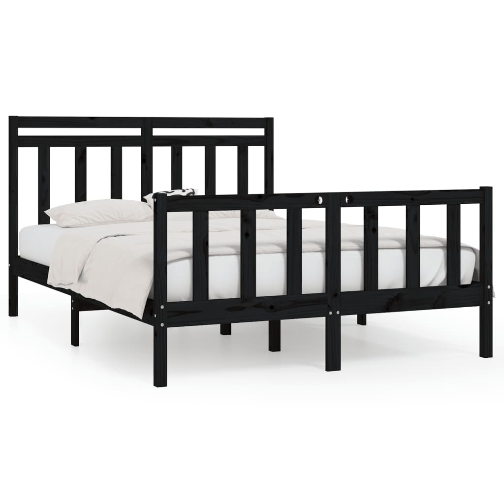 vidaXL Bed Frame without Mattress Black Solid Wood Pine 140x200 cm