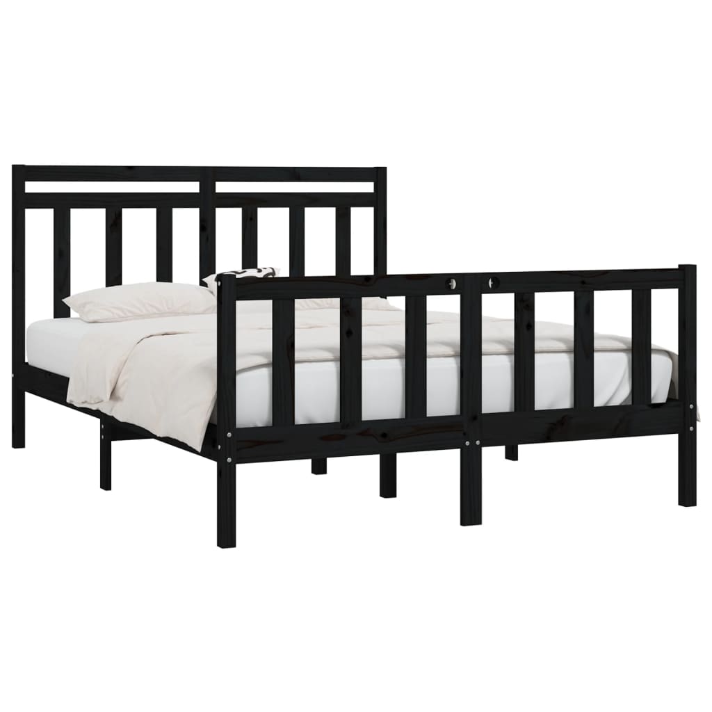 vidaXL Bed Frame without Mattress Black Solid Wood Pine 140x200 cm