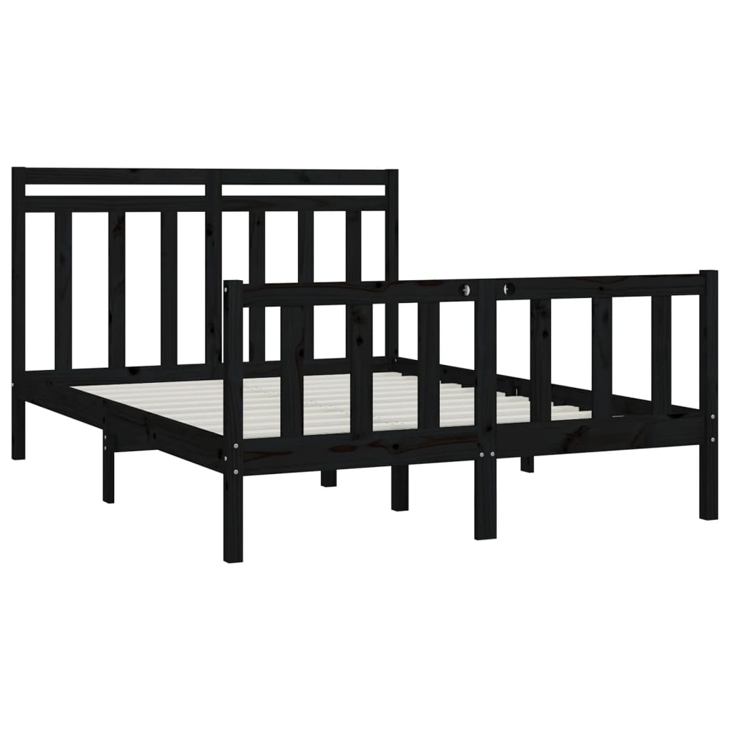 vidaXL Bed Frame without Mattress Black Solid Wood Pine 140x200 cm