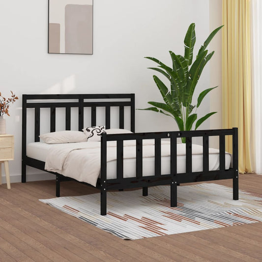 vidaXL Bed Frame without Mattress Black Solid Wood Pine 140x200 cm