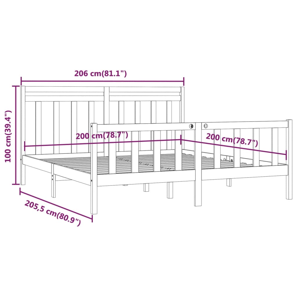 vidaXL Bed Frame without Mattress White Solid Wood Pine 200x200 cm