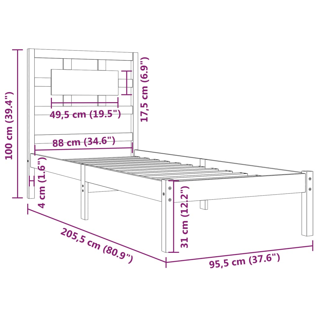 vidaXL Bed Frame without Mattress White 90x200 cm Solid Wood Pine