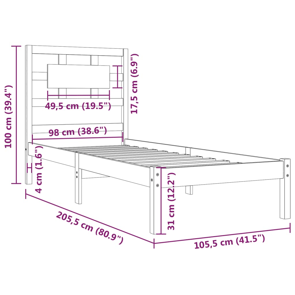 vidaXL Bed Frame without Mattress 100x200 cm Solid Wood Pine