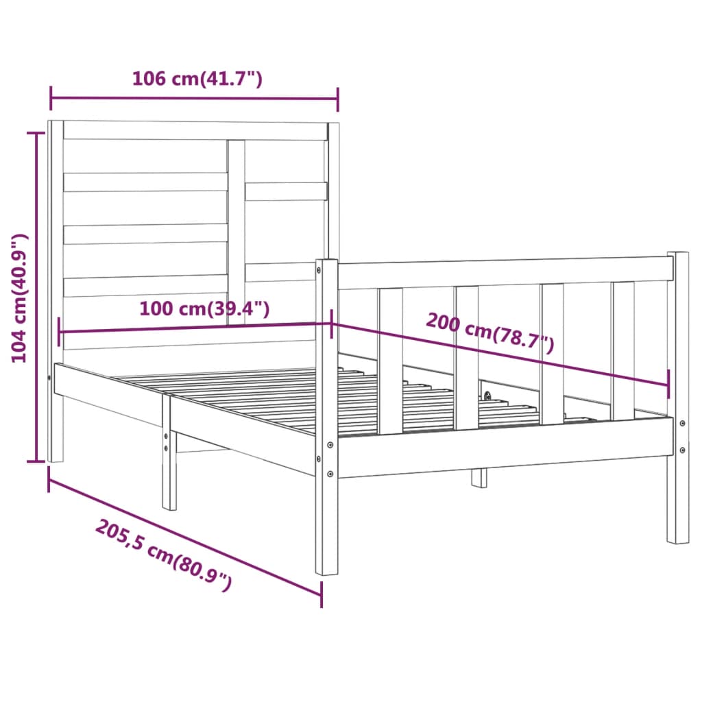 vidaXL Bed Frame without Mattress 100x200 cm Solid Wood Pine