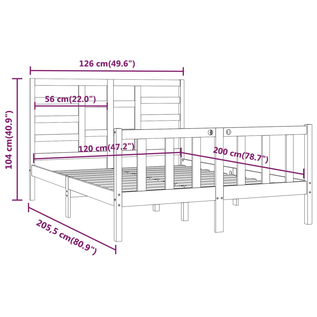 vidaXL Bed Frame without Mattress Black 120x200 cm Solid Wood Pine