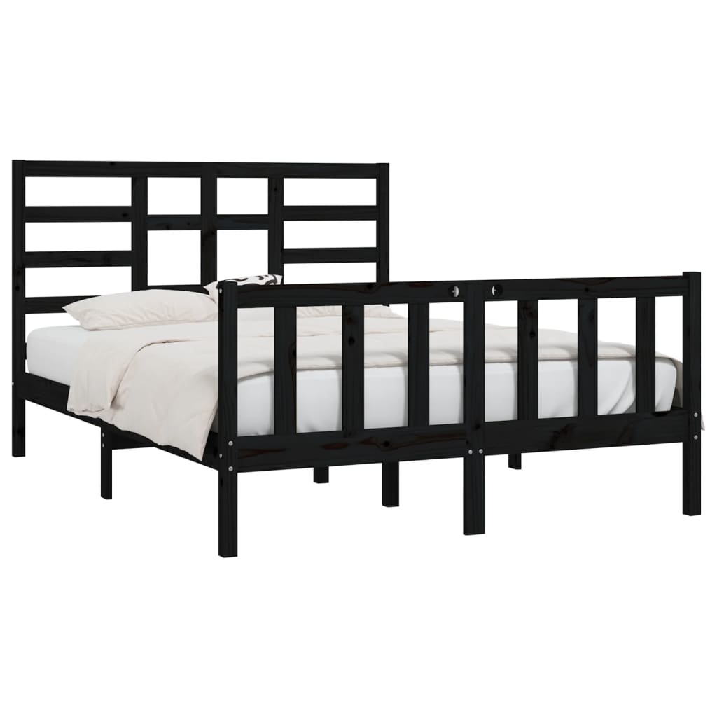 vidaXL Bed Frame without Mattress Black 140x200 cm Solid Wood Pine