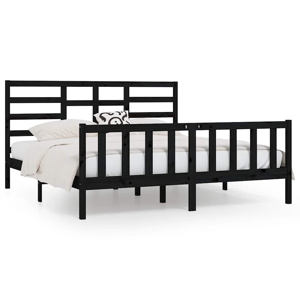 Bed Frame without Mattress Black 200x200 cm Solid Wood Pine