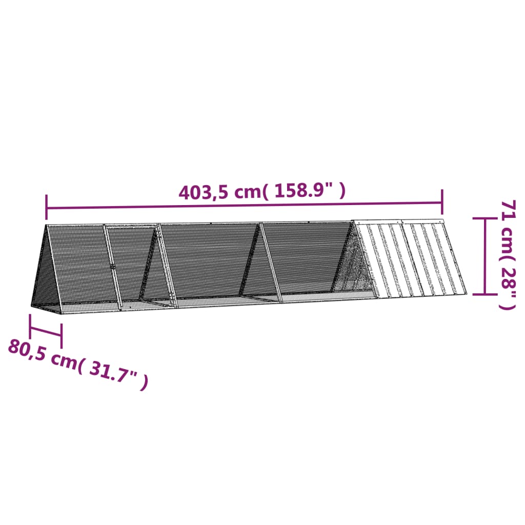 vidaXL Rabbit Cage Anthracite 403.5x80.5x71 cm Galvanised Steel