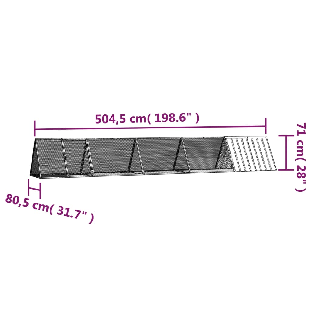 vidaXL Rabbit Cage Anthracite 504.5x80.5x71 cm Galvanised Steel