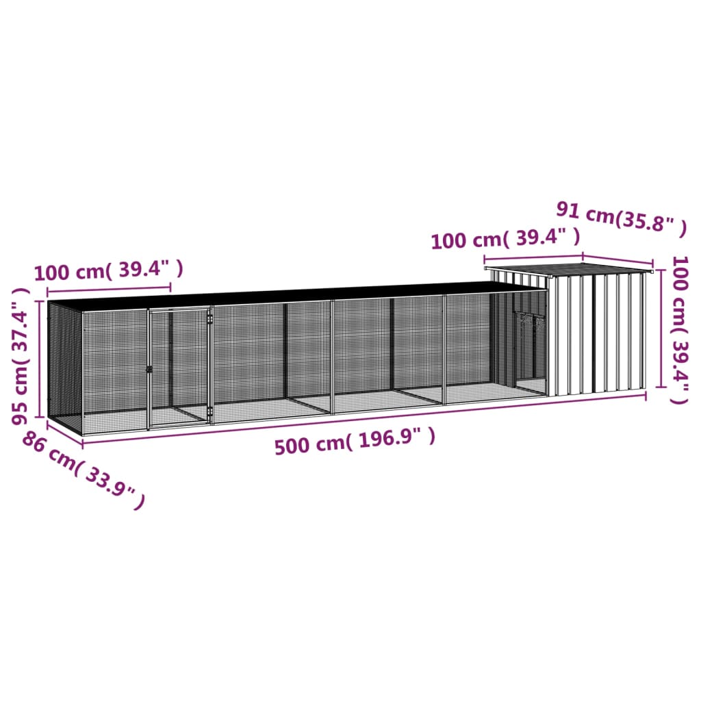 vidaXL Chicken Cage Anthracite 500x91x100 cm Galvanised Steel