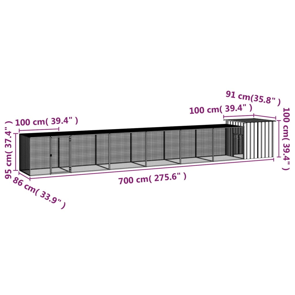 vidaXL Chicken Cage Anthracite 700x91x100 cm Galvanised Steel