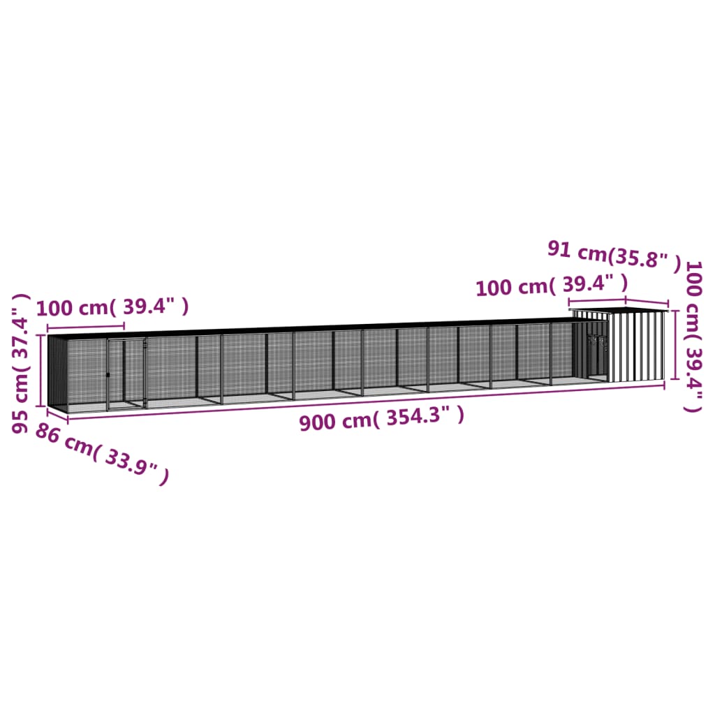 Chicken Cage Anthracite 900x91x100 cm Galvanised Steel