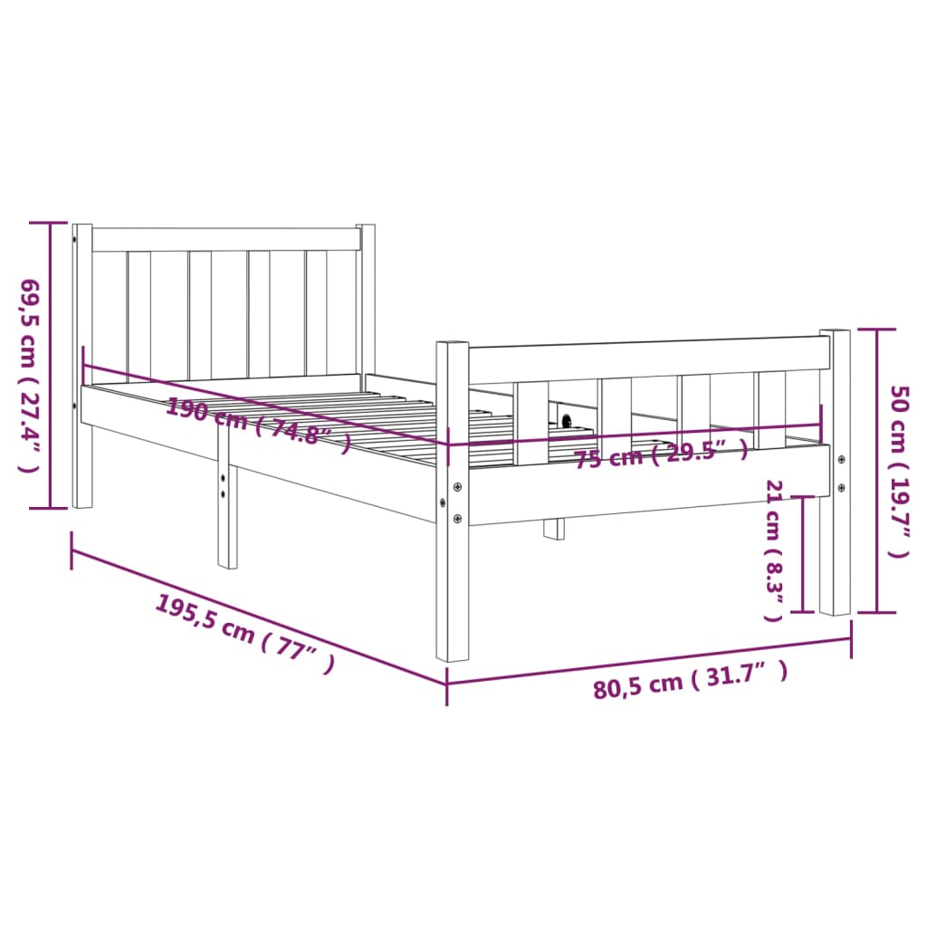 vidaXL Bed Frame without Mattress Solid Wood Small Single