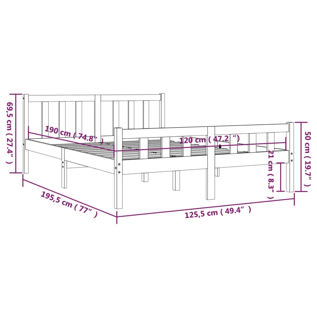 Bed Frame without Mattress Solid Wood Small Double