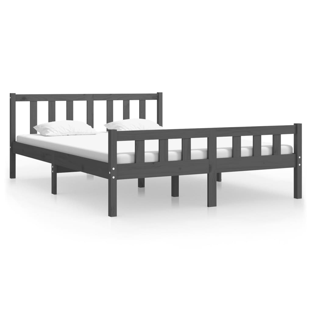 Bed Frame | Grey | Solid Pine Wood | Double | Durable | Bed Frame