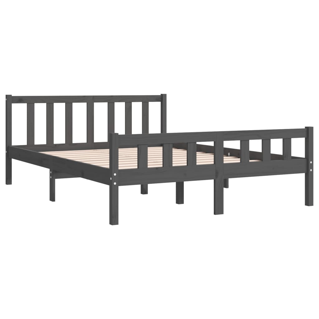 Bed Frame | Grey | Solid Pine Wood | Double | Durable | Bed Frame
