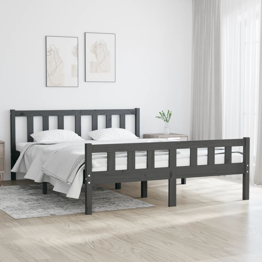 Bed Frame | Grey | Solid Pine Wood | Double | Durable | Bed Frame