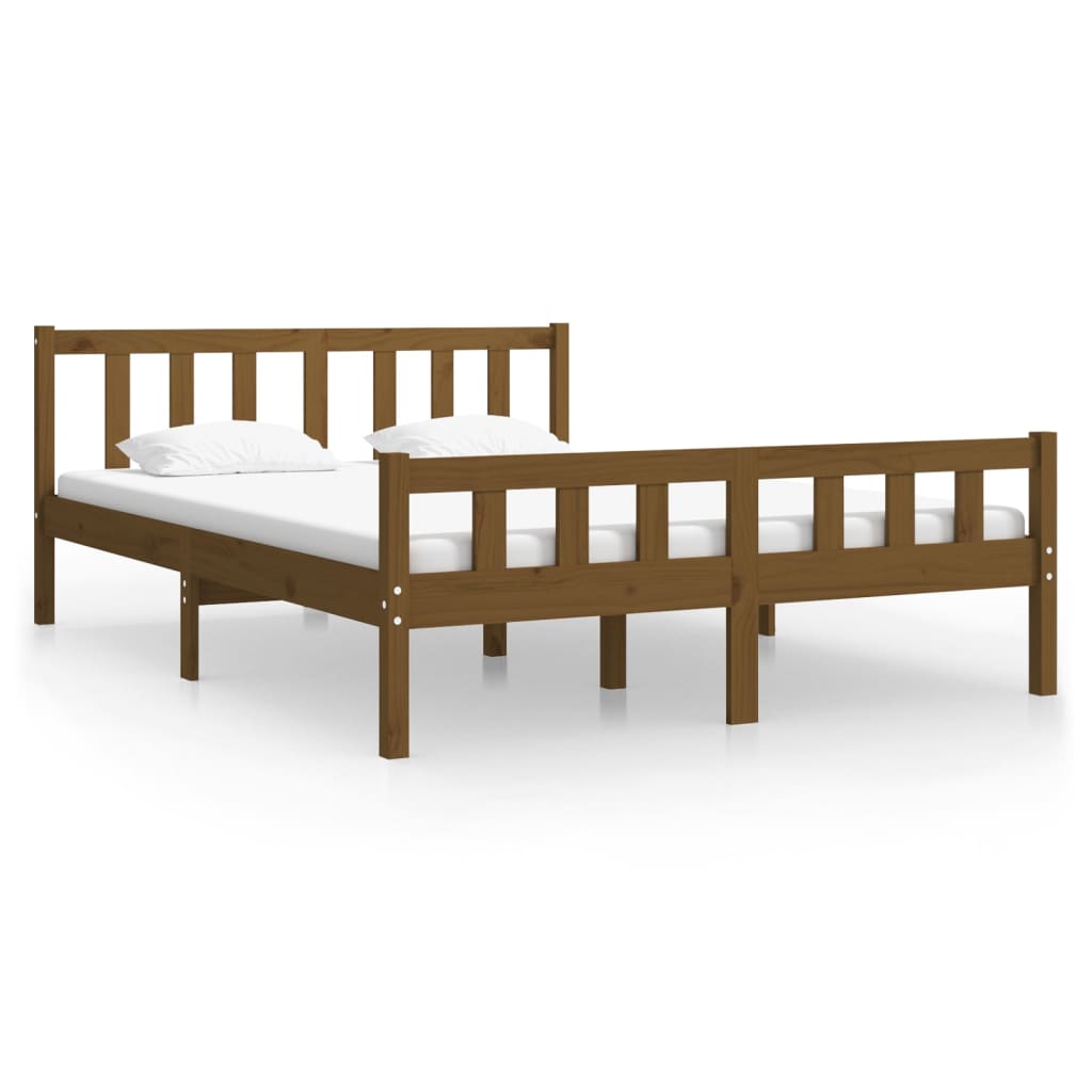 810662 vidaXL Bed Frame without Mattress Honey Brown Solid Wood 140x190 cm