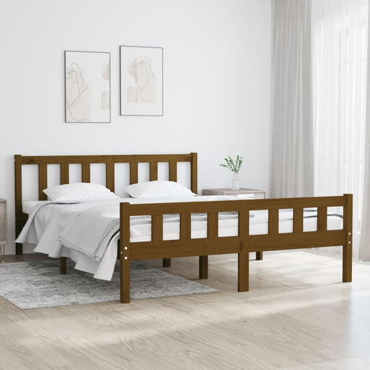 810662 vidaXL Bed Frame without Mattress Honey Brown Solid Wood 140x190 cm