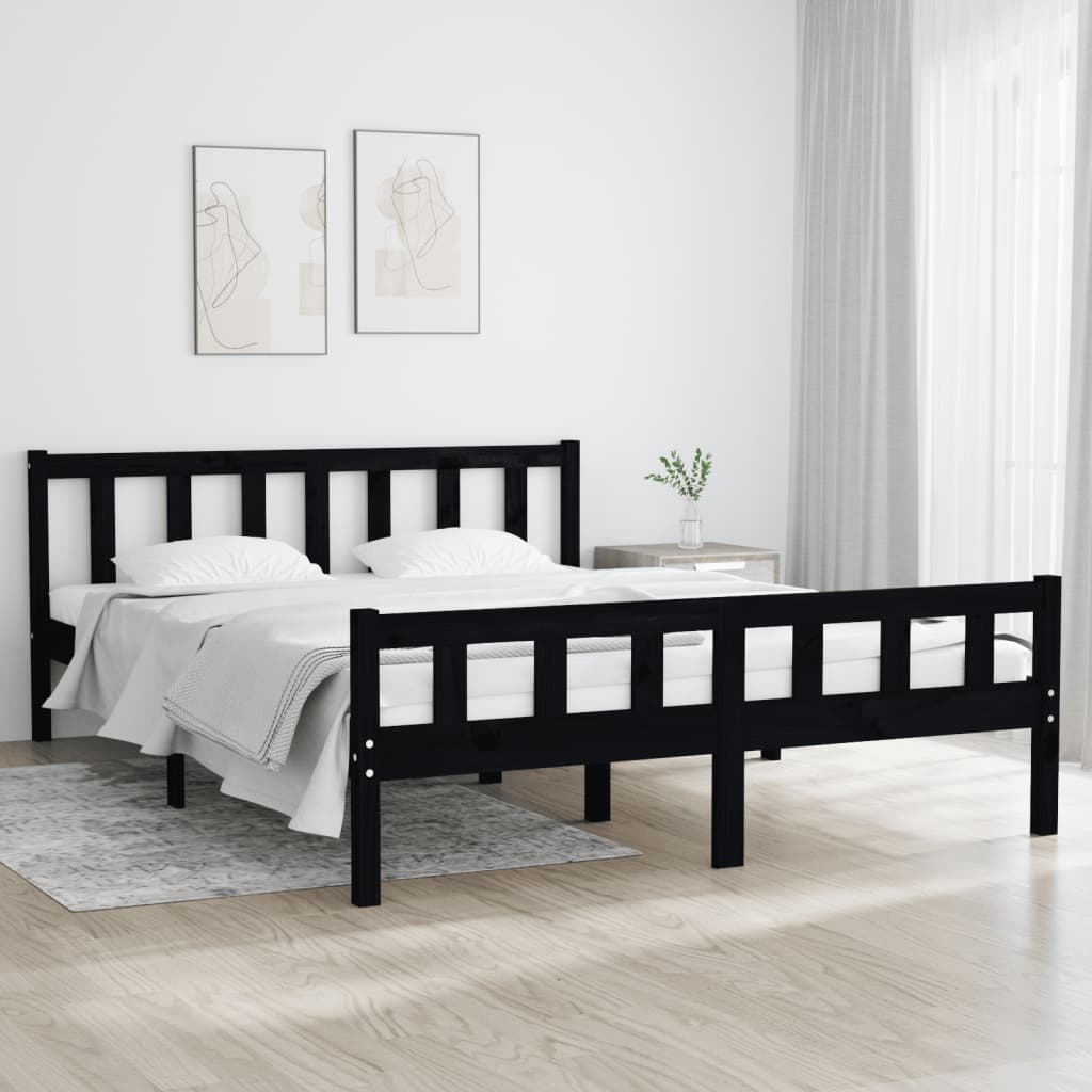 vidaXL Bed Frame without Mattress Black Solid Wood 120x200 cm