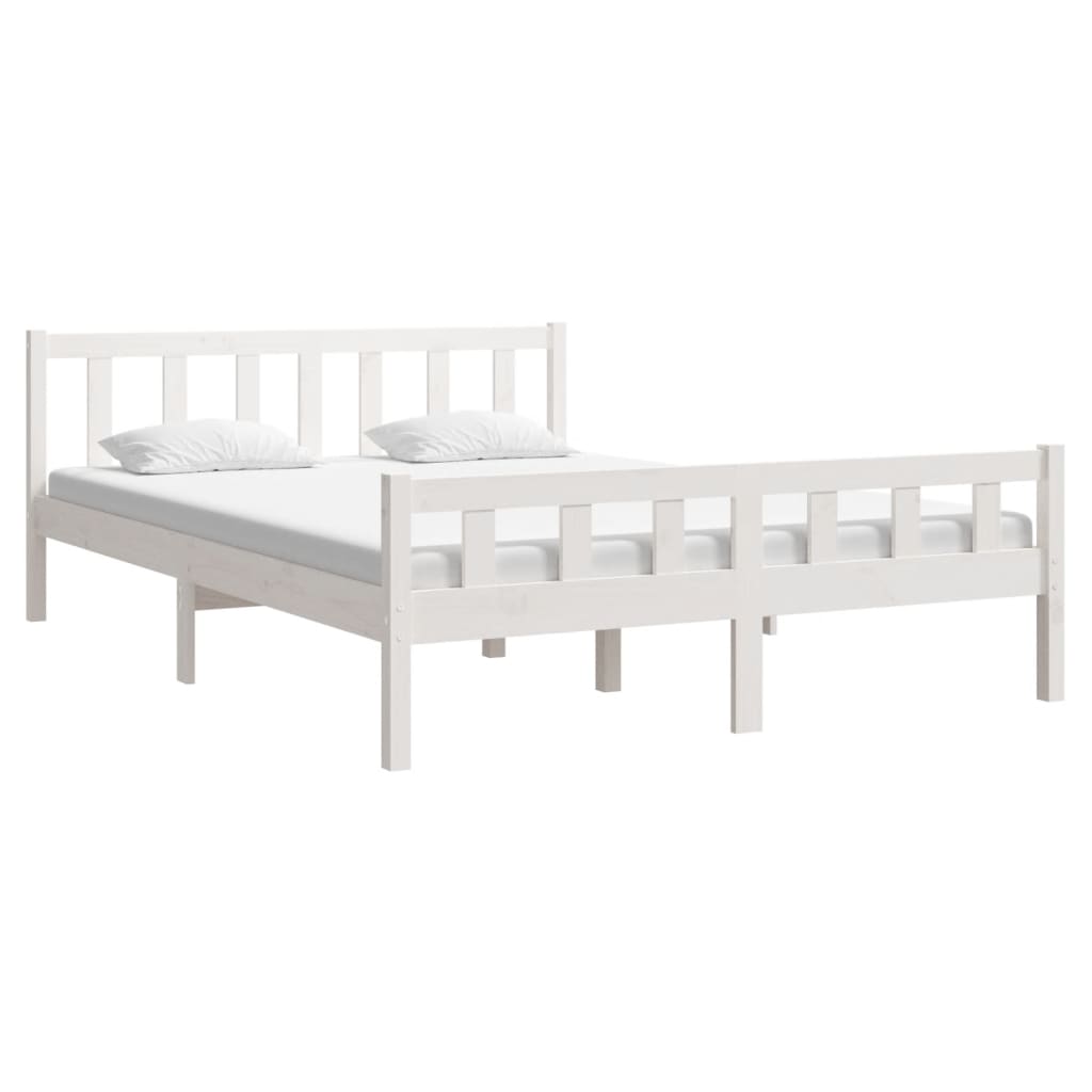 Bed Frame | White | Solid Pine Wood | King Size |  Durable | Bed Frame