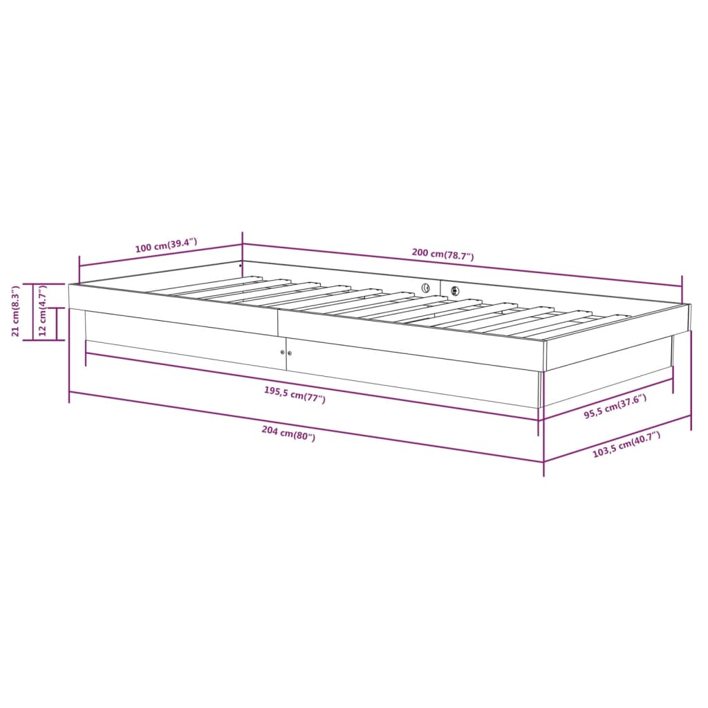 819898 vidaXL Bed Frame without Mattress White Solid Wood 100x200 cm