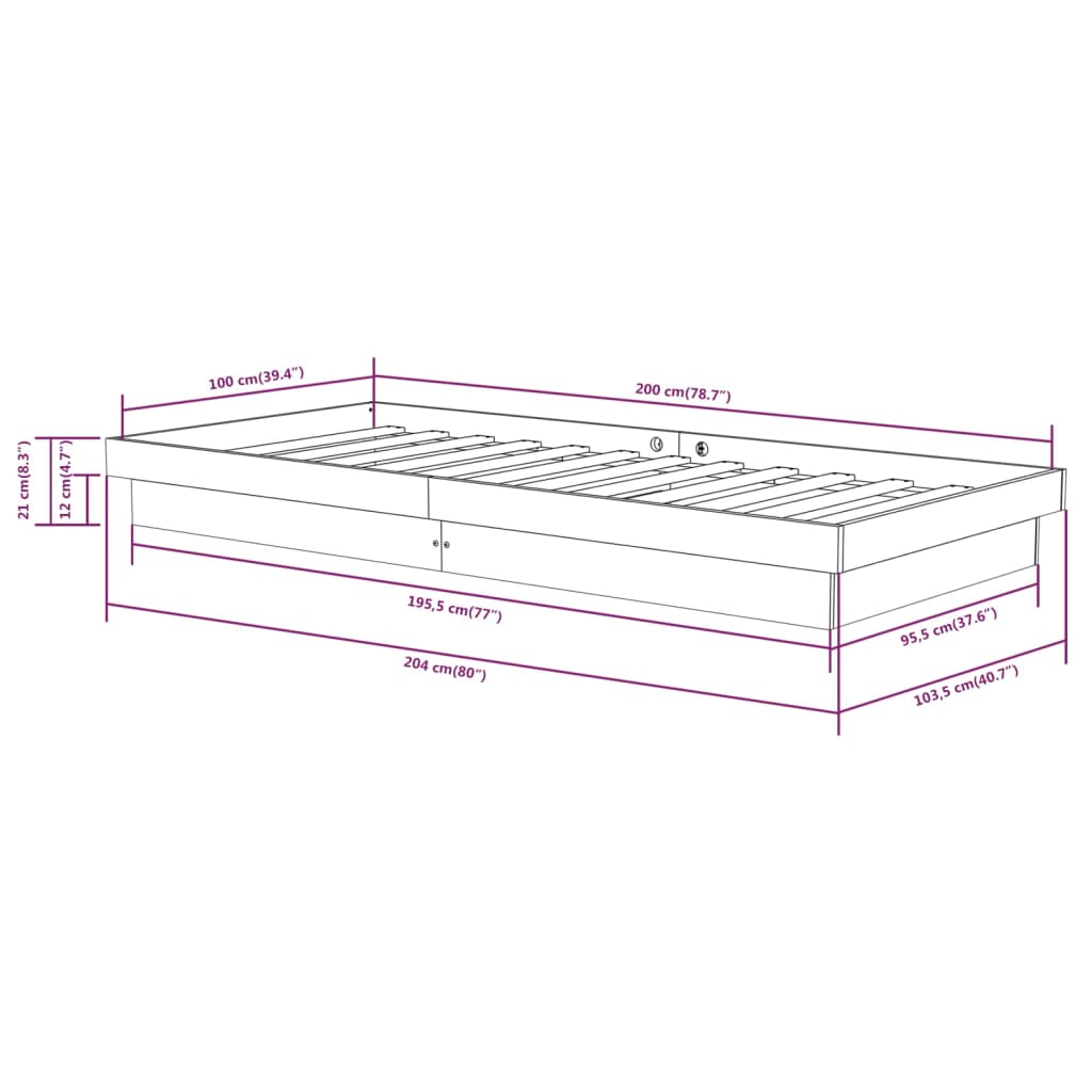 819900 vidaXL Bed Frame without Mattress Honey Brown Solid Wood 100x200 cm