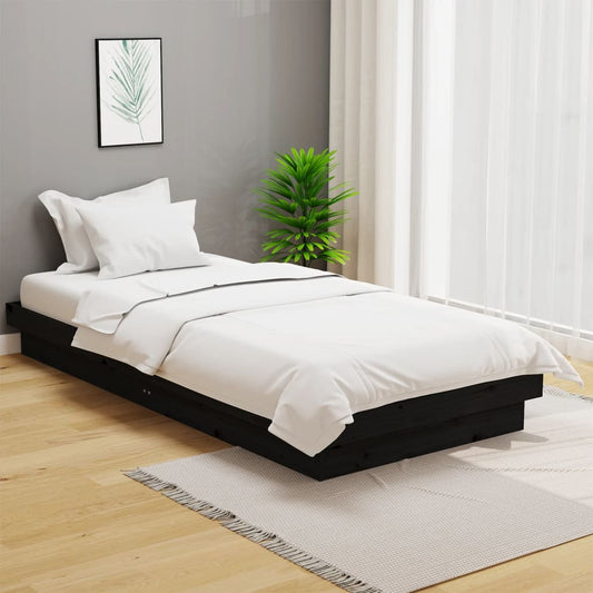 819901 vidaXL Bed Frame without Mattress Black Solid Wood 100x200 cm