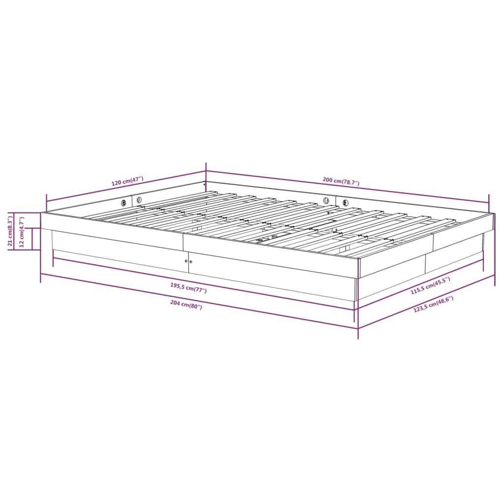 819905 vidaXL Bed Frame without Mattress Honey Brown Solid Wood 120x200 cm