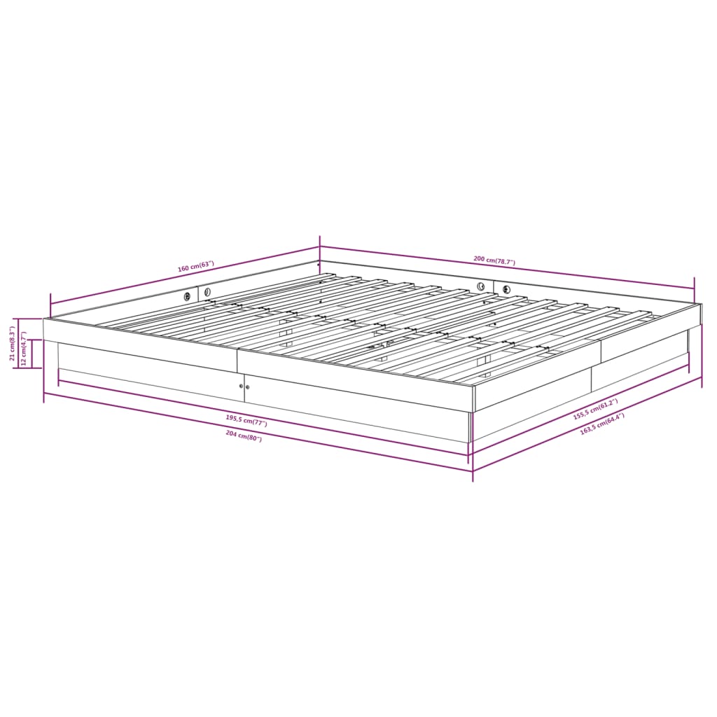 Bed Frame without Mattress Solid Wood 160x200 cm