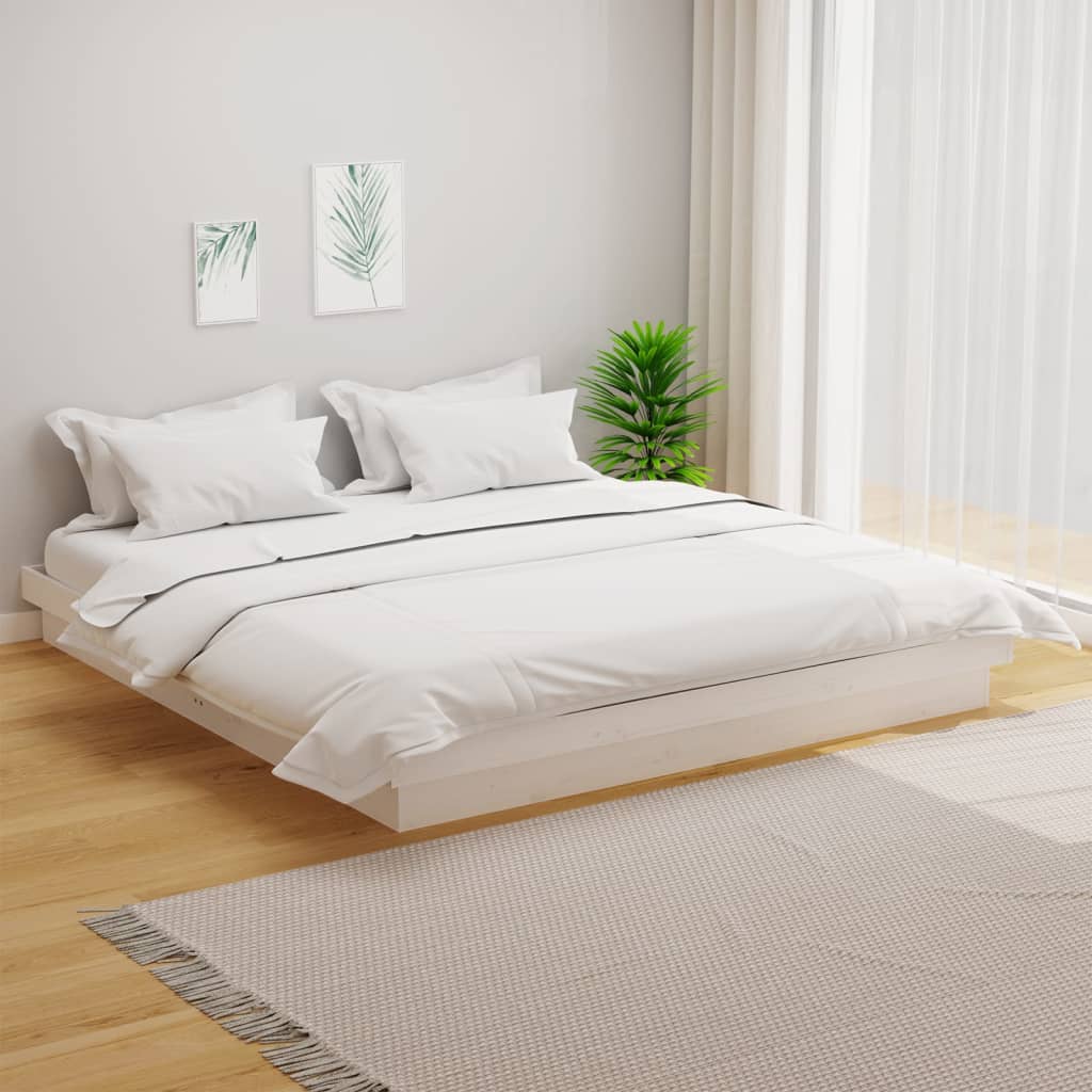 Bed Frame without Mattress White Solid Wood Super King