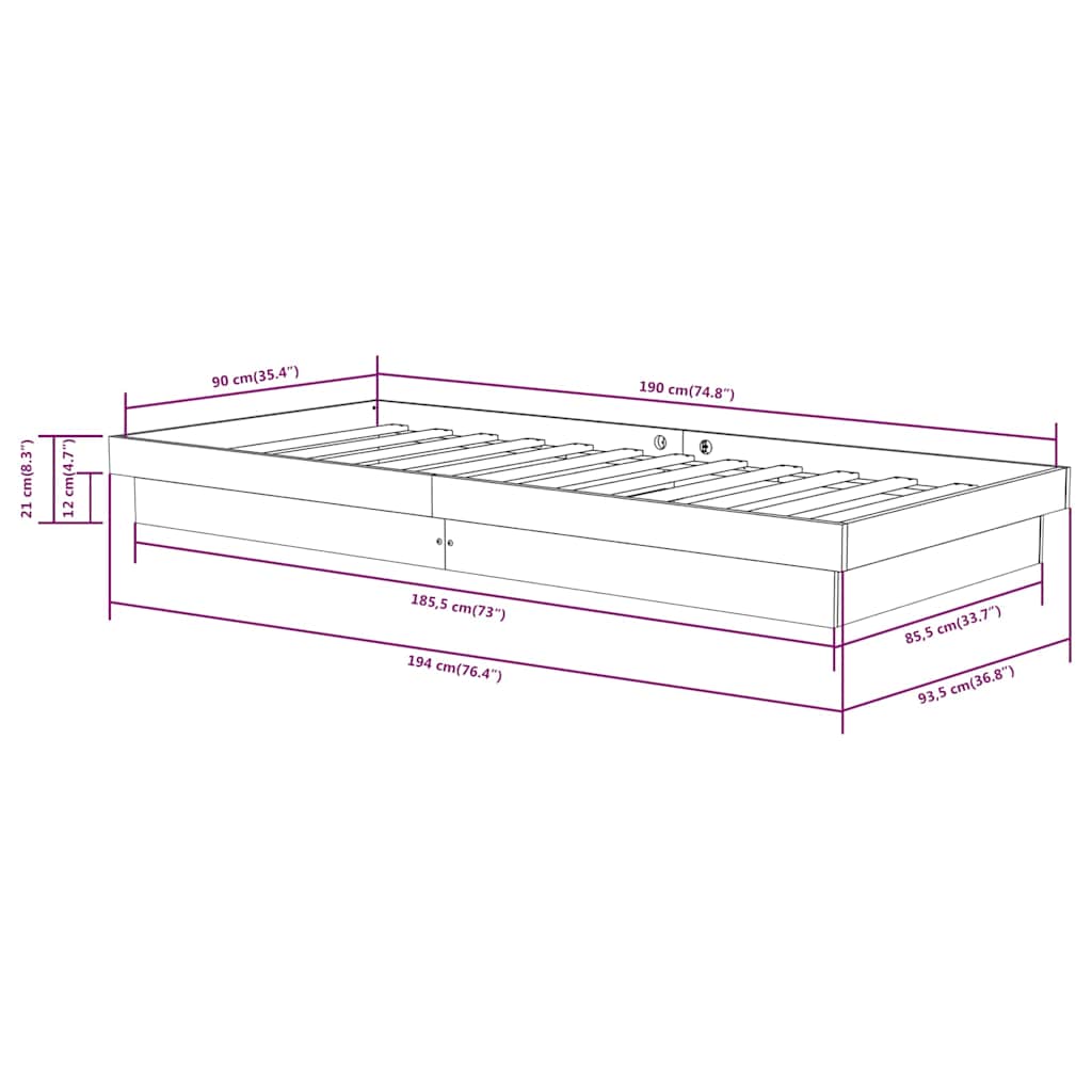 Bed Frame without Mattress Solid Wood Single
