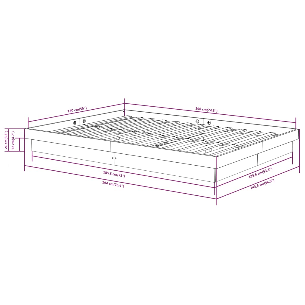 vidaXL Bed Frame without Mattress White Solid Wood 140x190 cm