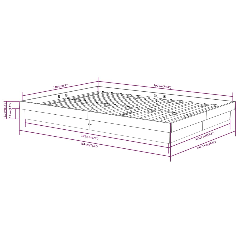 Bed Frame without Mattress Grey Solid Wood 140x190 cm