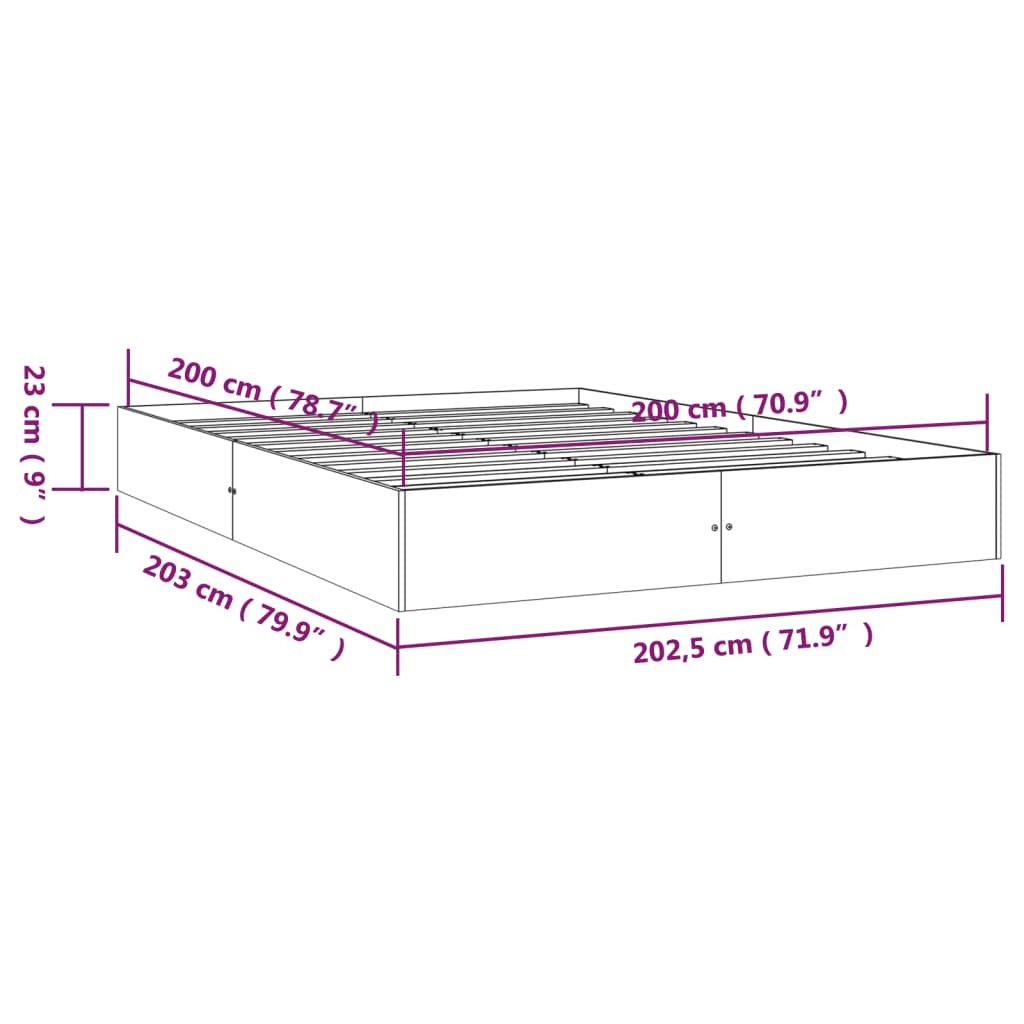 vidaXL Bed Frame without Mattress Solid Wood 200x200 cm