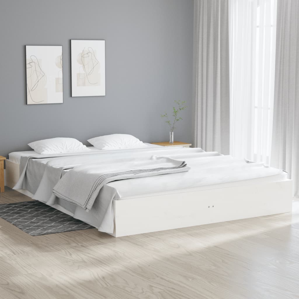 Bed Frame without Mattress White Solid Wood 160x200 cm