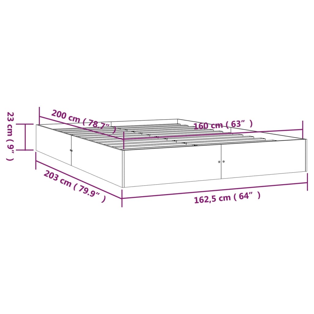 vidaXL Bed Frame without Mattress Black Solid Wood 160x200 cm