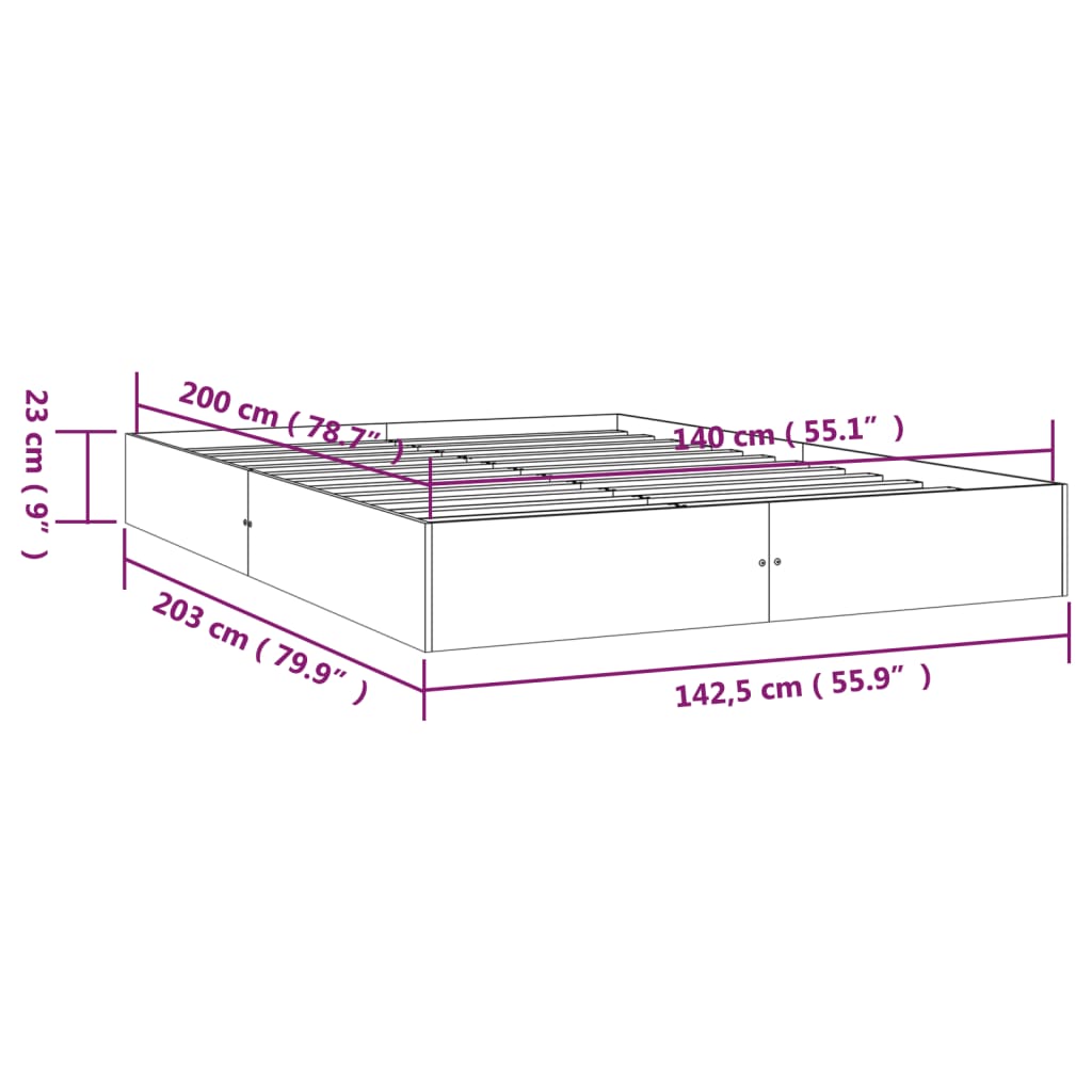 vidaXL Bed Frame without Mattress Solid Wood 140x200 cm