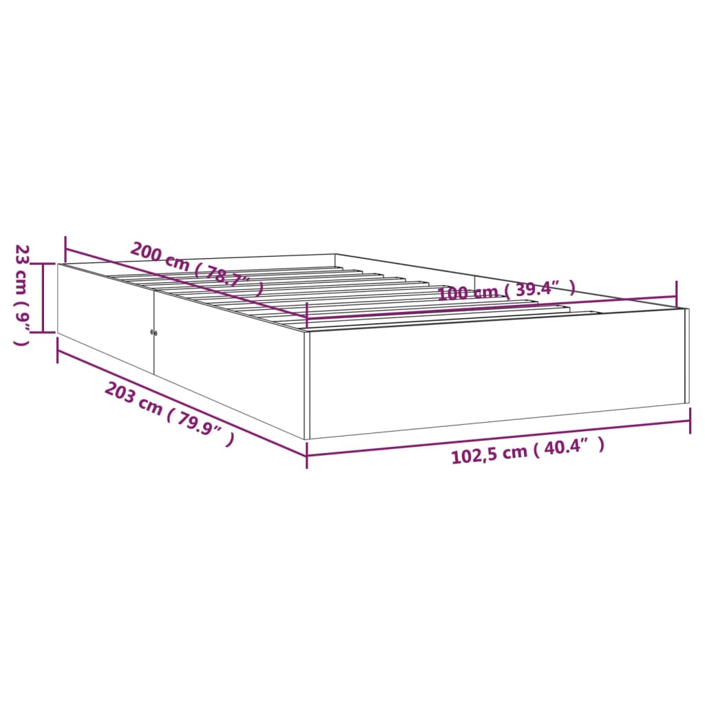 vidaXL Bed Frame without Mattress Solid Wood 100x200 cm