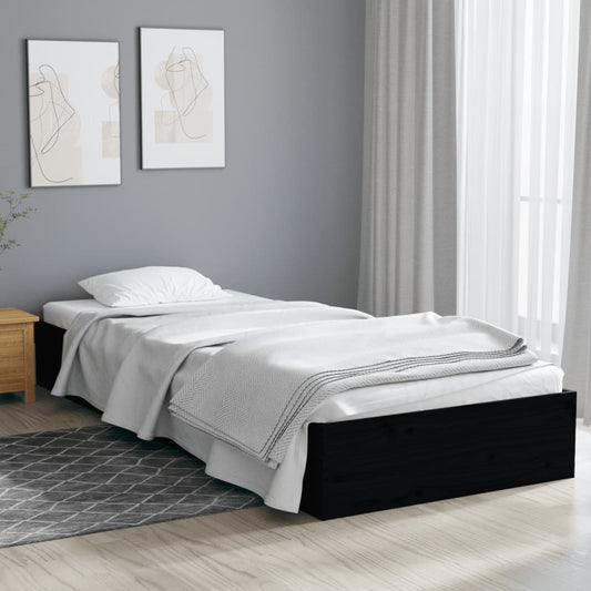 vidaXL Bed Frame without Mattress Black Solid Wood 75x190 cm Small Single