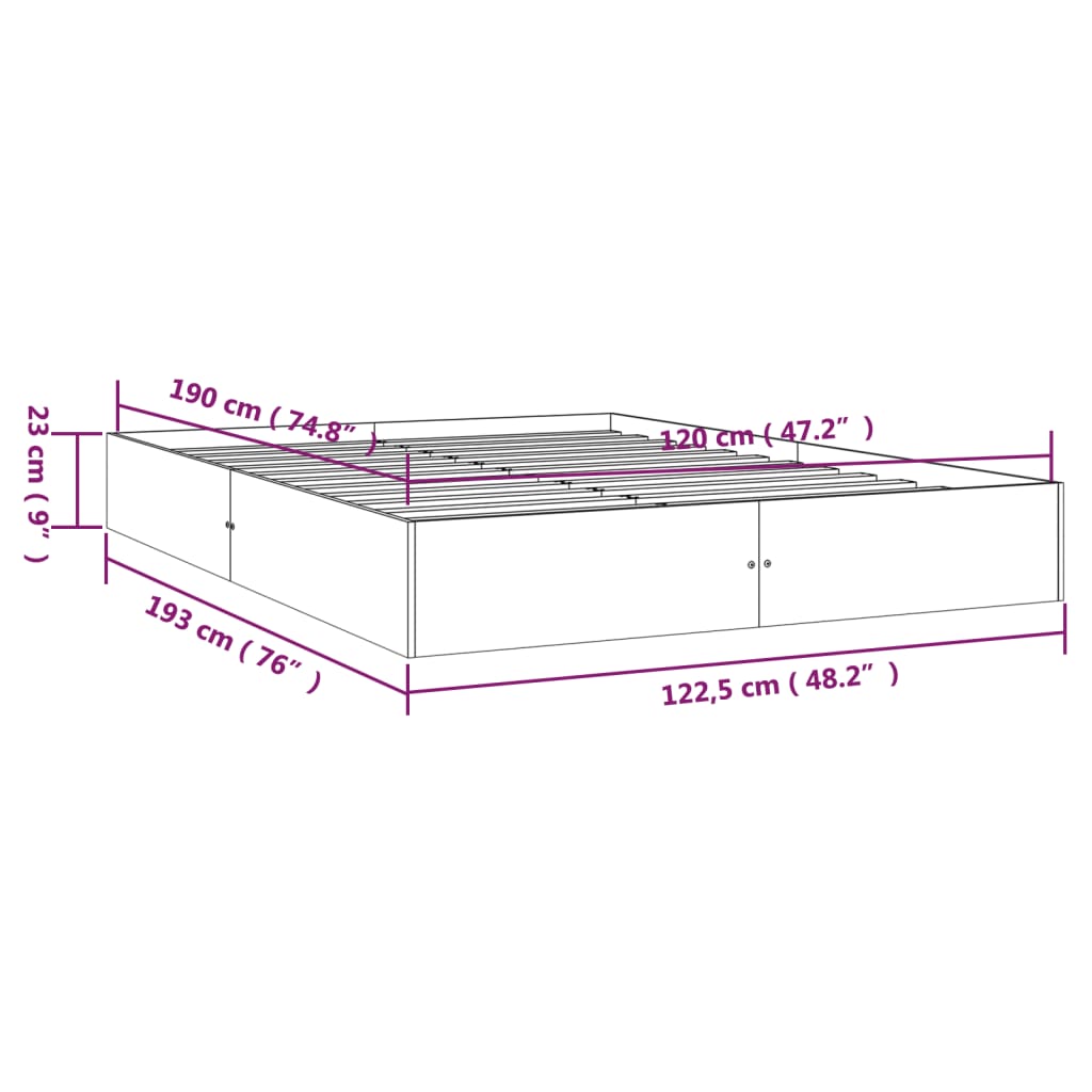 vidaXL Bed Frame without Mattress Grey Solid Wood 120x190 cm Small Double