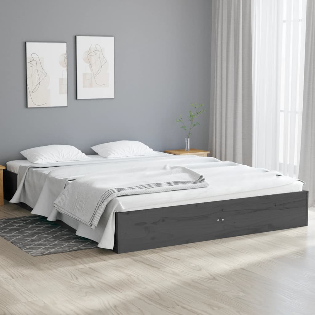 vidaXL Bed Frame without Mattress Grey Solid Wood 120x190 cm Small Double