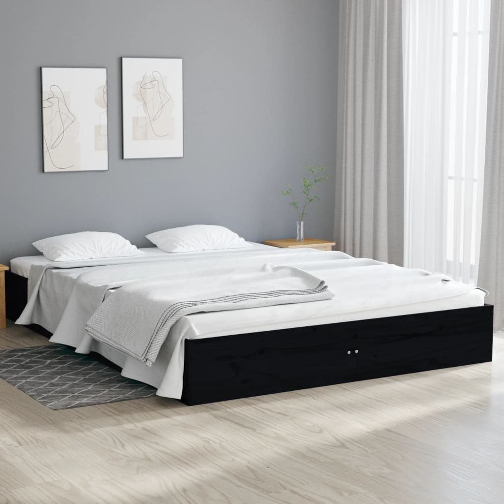 vidaXL Bed Frame without Mattress Black Solid Wood 120x190 cm Small Double