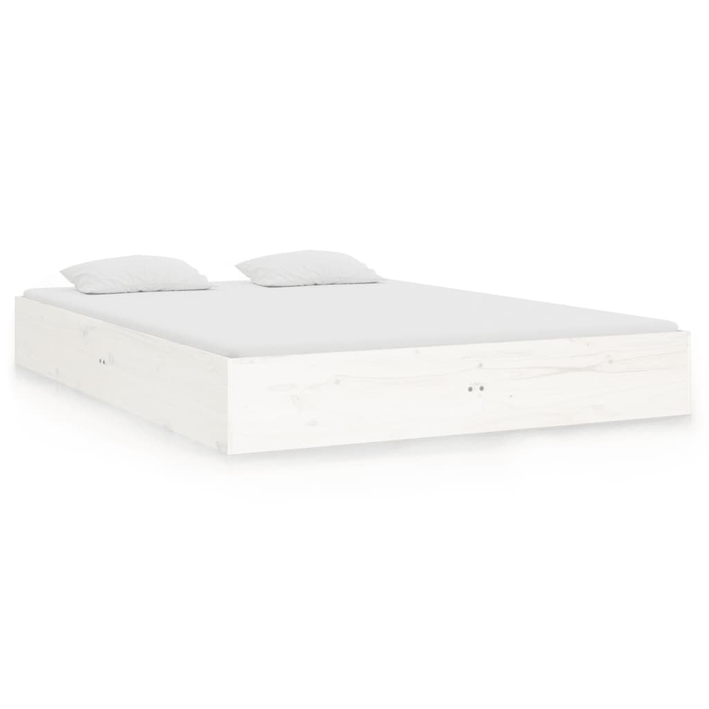 Bed Frame without Mattress White Solid Wood 135x190 cm Double Double