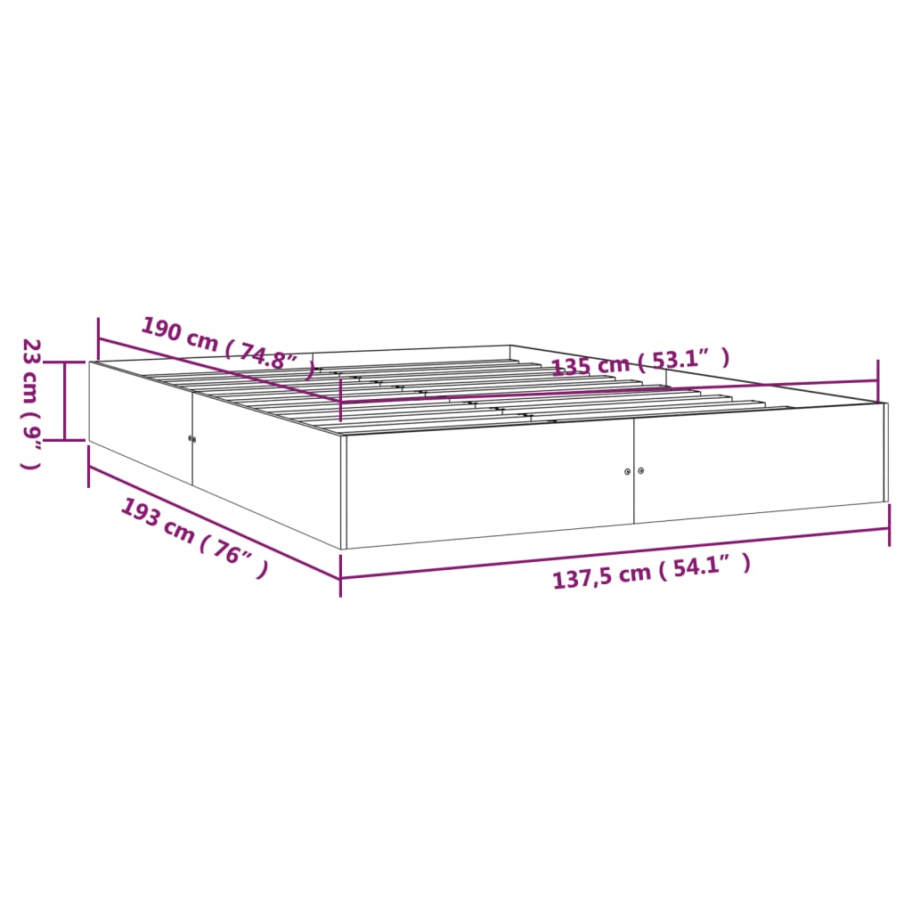 vidaXL Bed Frame without Mattress Grey Solid Wood 135x190 cm Double Double