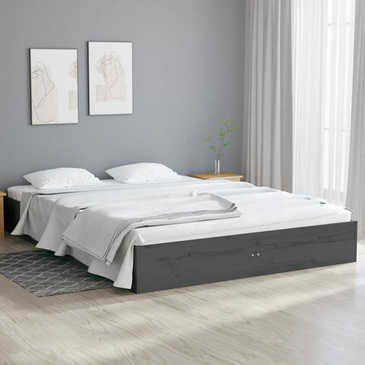 vidaXL Bed Frame without Mattress Grey Solid Wood 135x190 cm Double Double