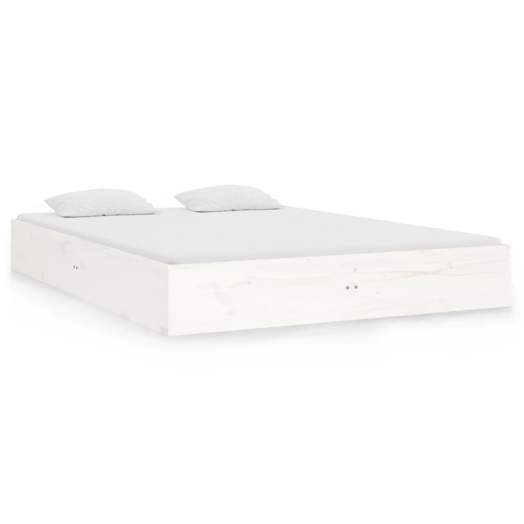 Bed Frame | White | Solid pine wood, Plywood | Double | Decorative Inlays