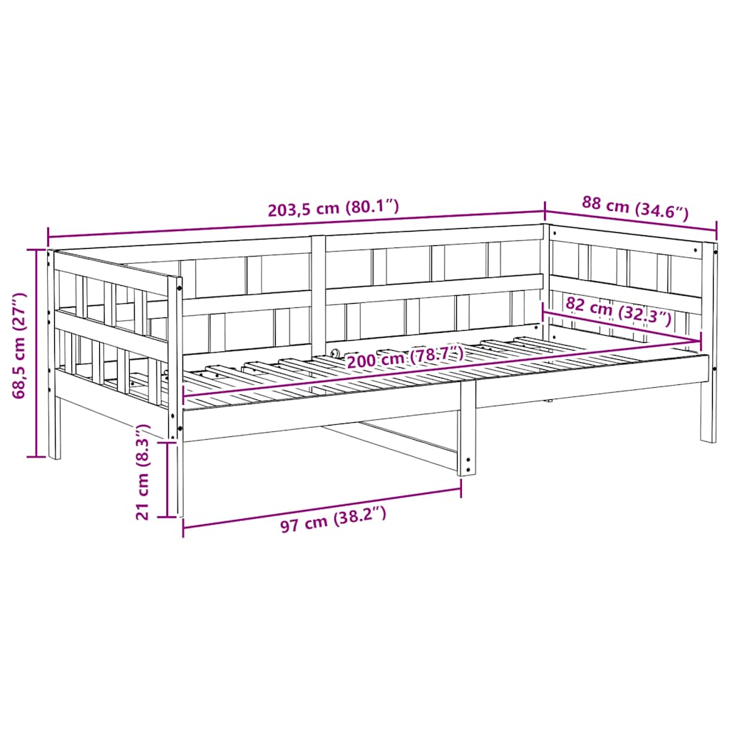 Day Bed without Mattress Honey Brown Solid Wood Pine 80x200 cm